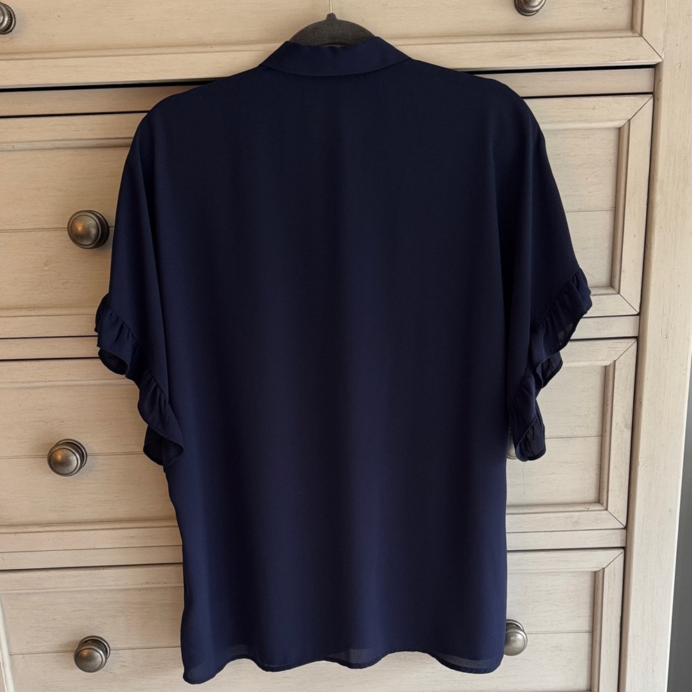 Michael Kors Navy Blouse with Ruffle Sleeves - Picture 4 of 6